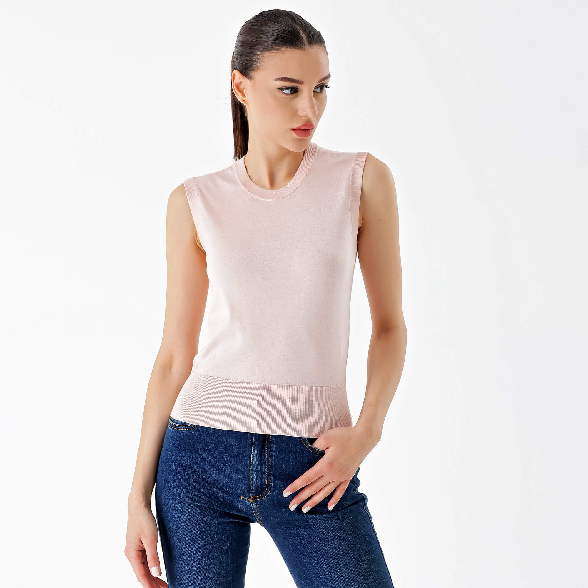 Dolce&Gabbana - Powder Pink Silk Thin Sleeveless Sweater